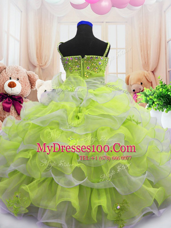 Captivating Light Yellow Ball Gowns Beading and Ruffled Layers Girls Pageant Dresses Zipper Organza Sleeveless Floor Length