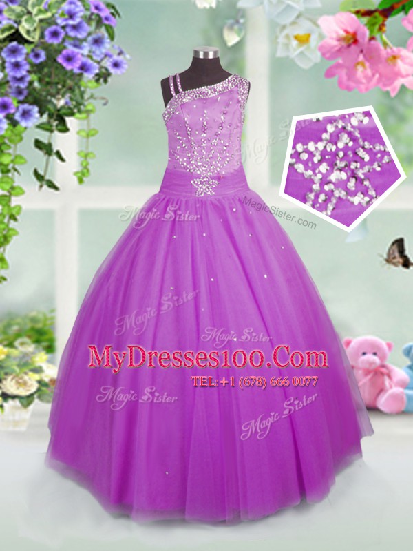 Vintage Sleeveless Lace Up Floor Length Beading Little Girl Pageant Dress