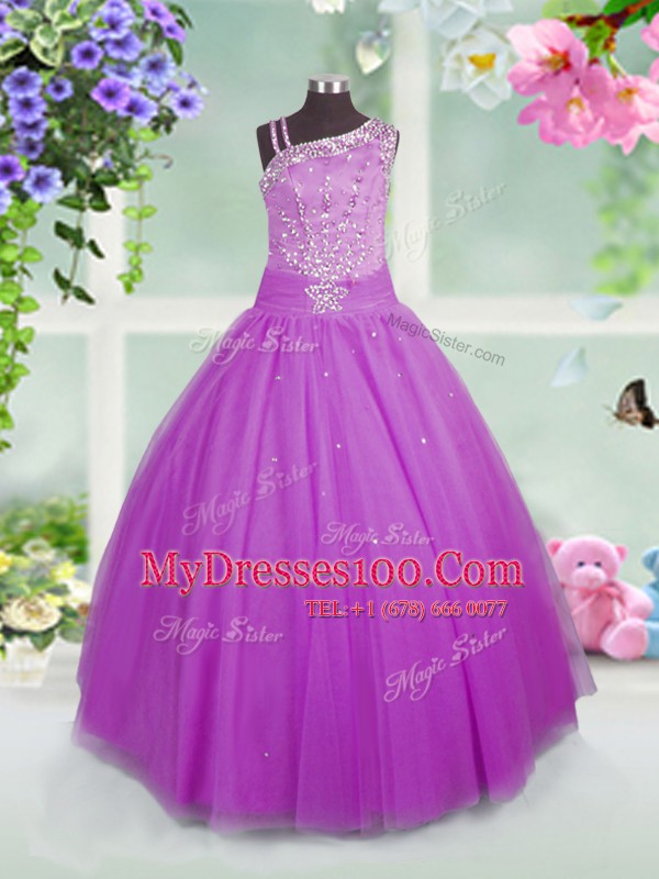 Vintage Sleeveless Lace Up Floor Length Beading Little Girl Pageant Dress
