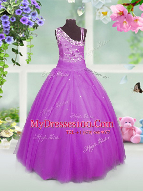 Vintage Sleeveless Lace Up Floor Length Beading Little Girl Pageant Dress