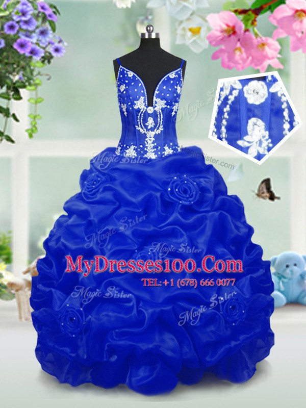 Designer Pick Ups Royal Blue Sleeveless Taffeta Lace Up Flower Girl Dresses for Party and Wedding Party