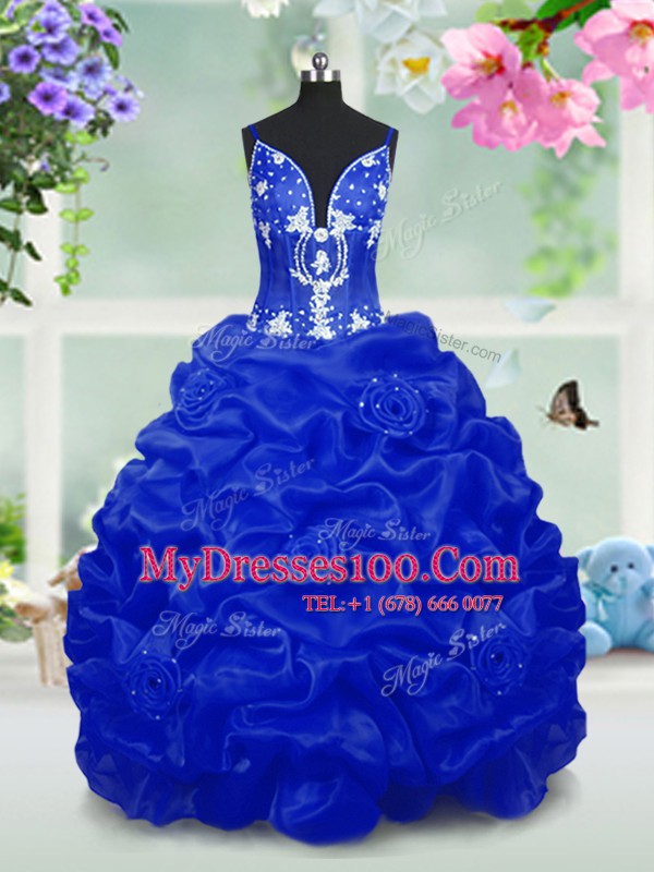 Designer Pick Ups Royal Blue Sleeveless Taffeta Lace Up Flower Girl Dresses for Party and Wedding Party
