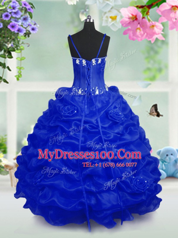 Designer Pick Ups Royal Blue Sleeveless Taffeta Lace Up Flower Girl Dresses for Party and Wedding Party