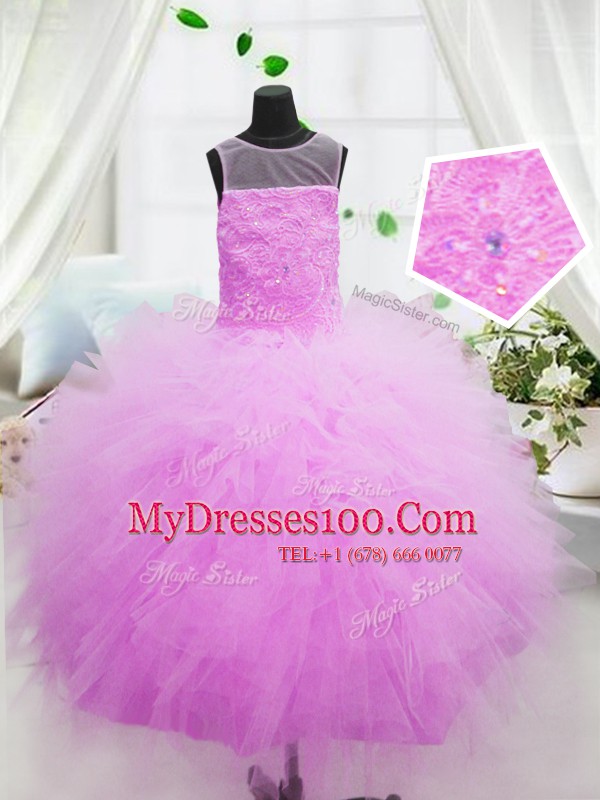 Scoop Hot Pink Zipper Flower Girl Dresses for Less Beading and Appliques Sleeveless Floor Length