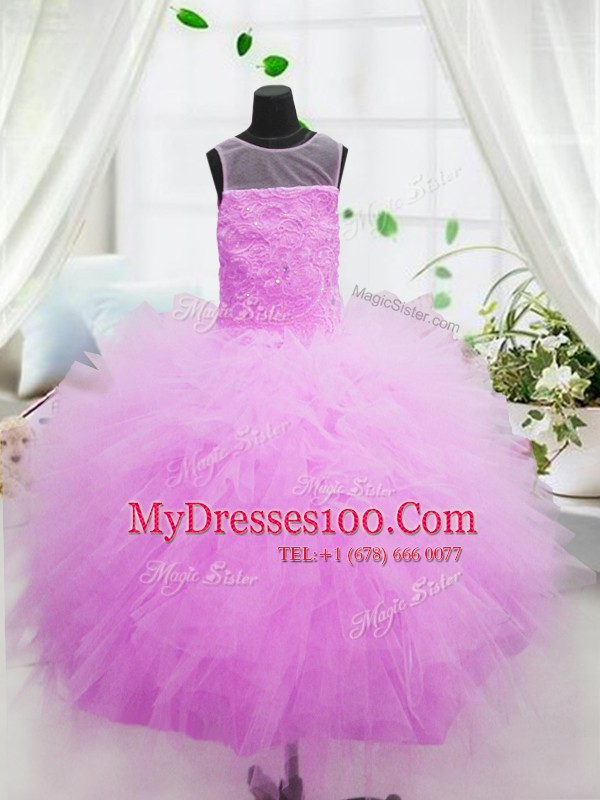 Scoop Hot Pink Zipper Flower Girl Dresses for Less Beading and Appliques Sleeveless Floor Length