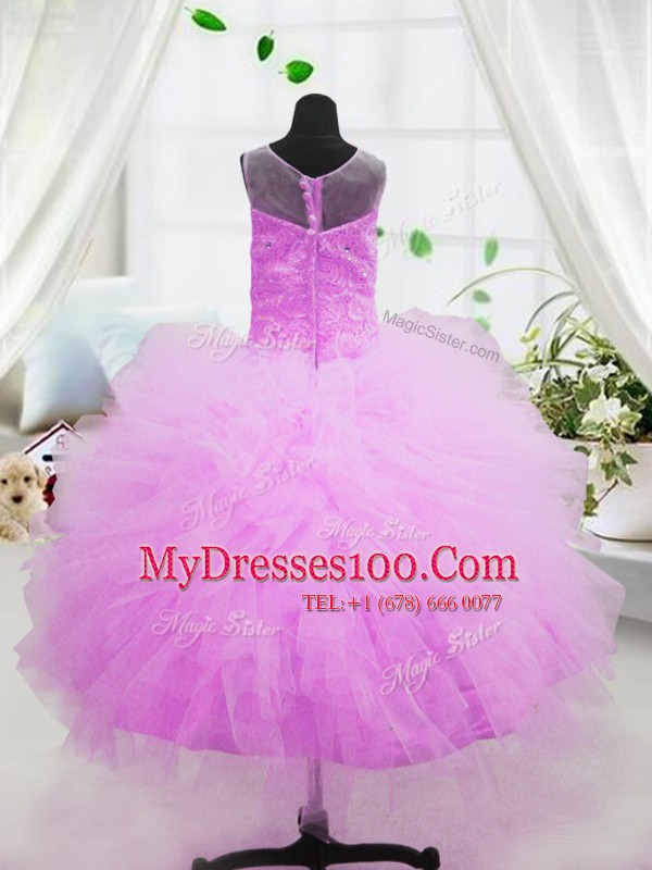 Scoop Hot Pink Zipper Flower Girl Dresses for Less Beading and Appliques Sleeveless Floor Length