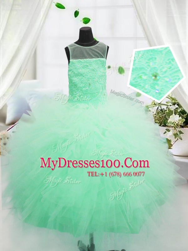 On Sale Apple Green Zipper Scoop Beading and Appliques Little Girls Pageant Dress Wholesale Tulle Sleeveless
