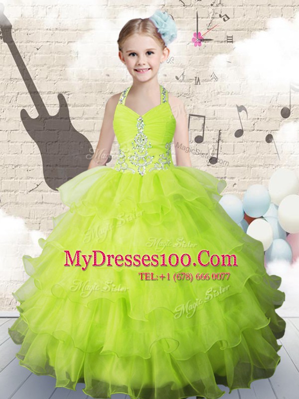 Fashion Sleeveless Beading and Ruffled Layers Lace Up Flower Girl Dresses