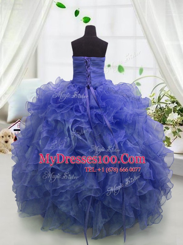 Floor Length Ball Gowns Sleeveless Blue Flower Girl Dresses for Less Lace Up