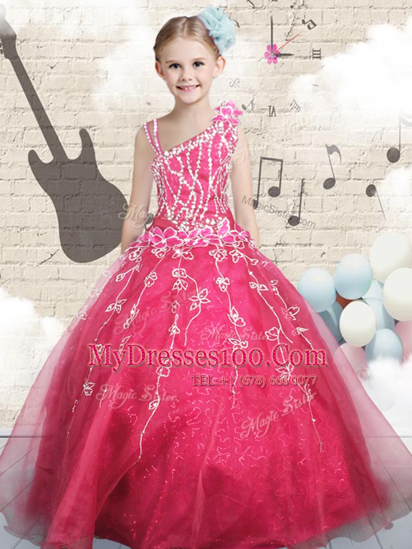 Asymmetric Sleeveless Lace Up Toddler Flower Girl Dress Red Tulle