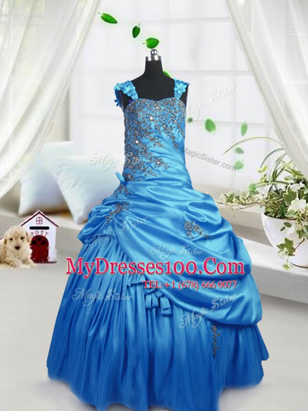 Straps Sleeveless Satin Kids Pageant Dress Beading and Pick Ups Zipper