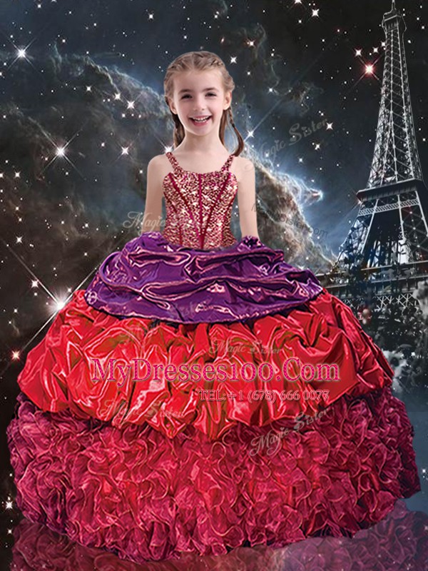 Pick Ups Red Sleeveless Organza Lace Up Kids Pageant Dress for Party and Wedding Party