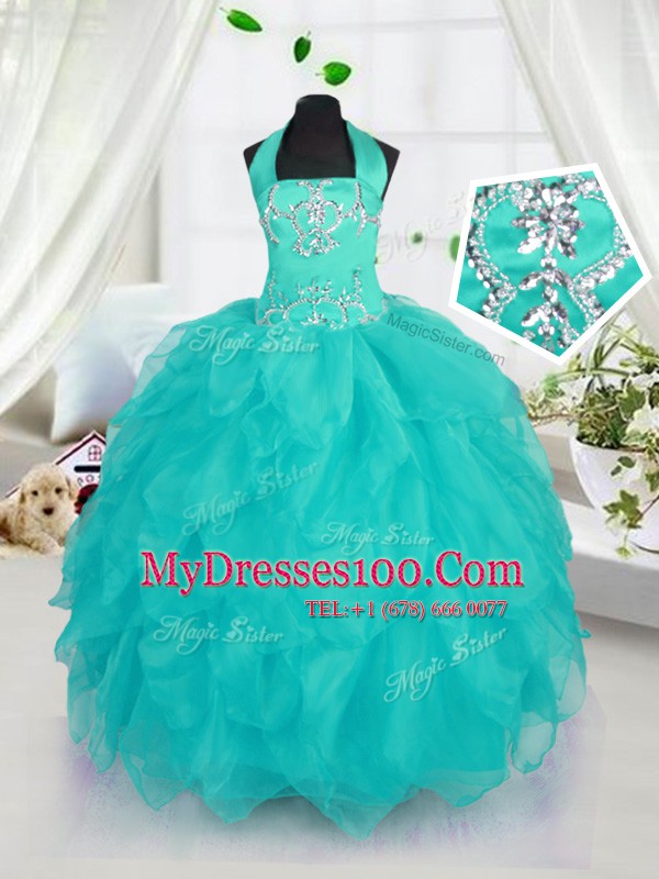 Halter Top Sleeveless Beading Lace Up Flower Girl Dresses for Less