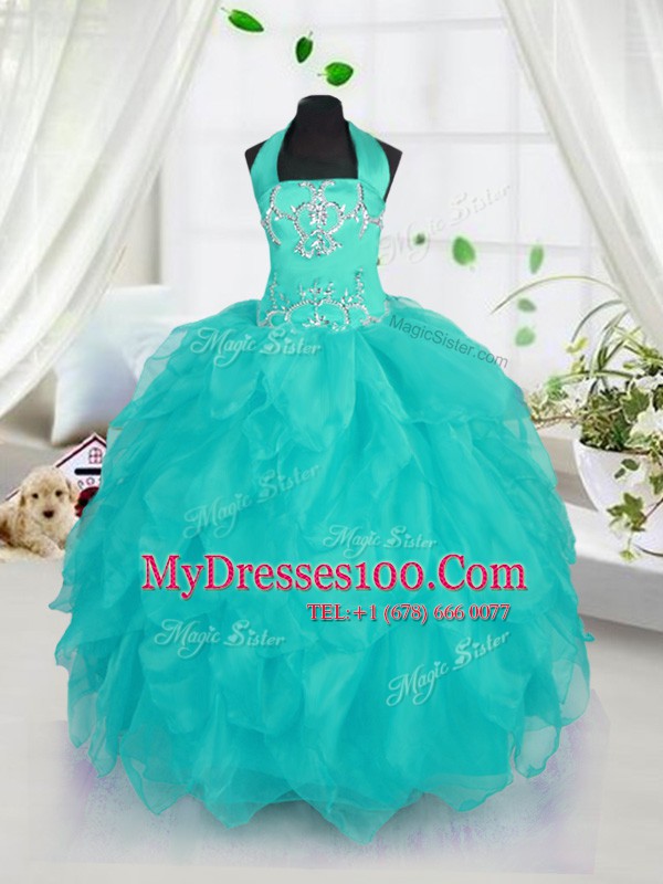 Halter Top Sleeveless Beading Lace Up Flower Girl Dresses for Less