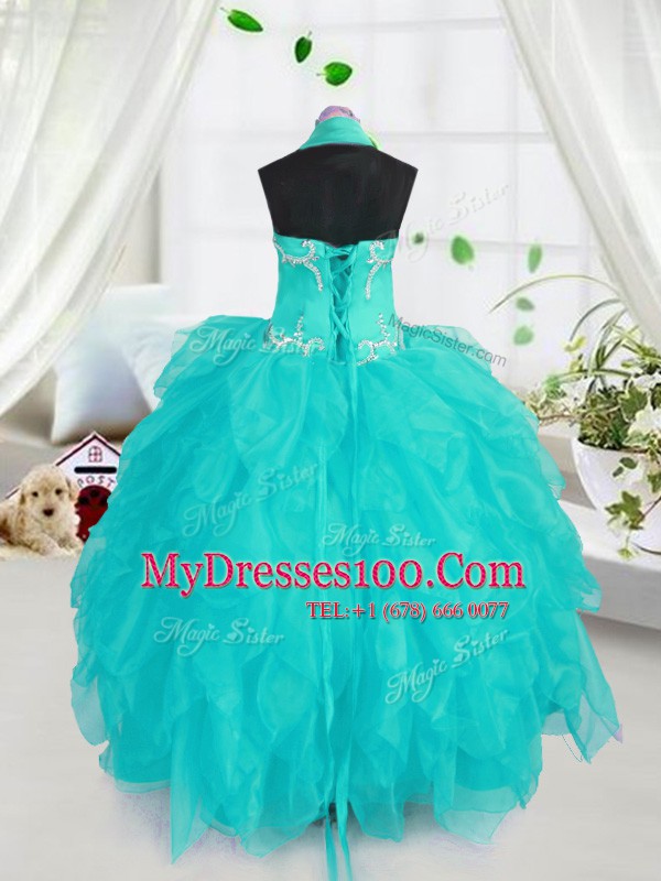 Halter Top Sleeveless Beading Lace Up Flower Girl Dresses for Less