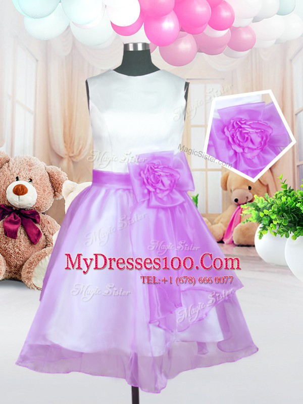 Lilac Scoop Neckline Hand Made Flower Flower Girl Dresses for Less Sleeveless Zipper