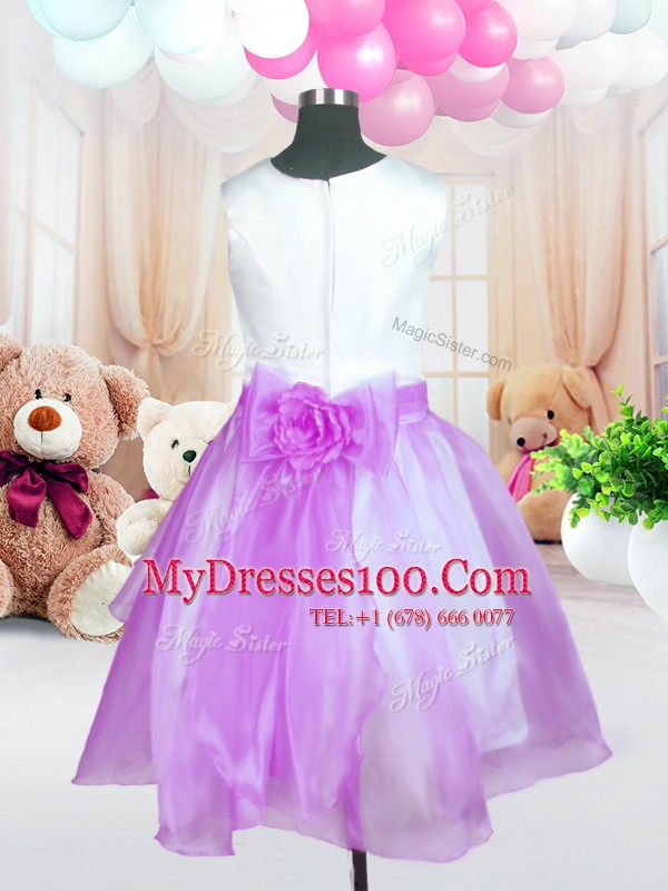 Lilac Scoop Neckline Hand Made Flower Flower Girl Dresses for Less Sleeveless Zipper
