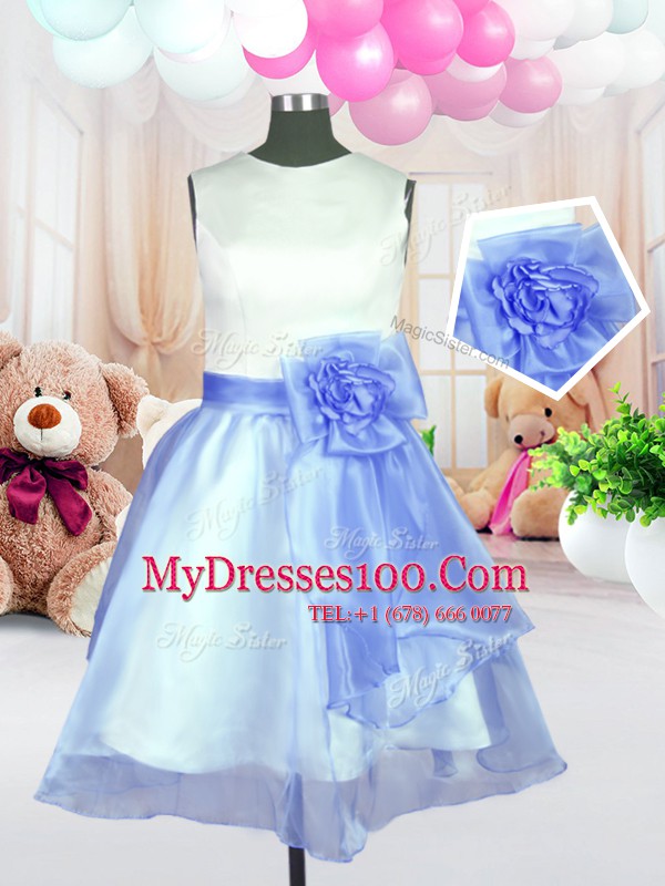 Super Scoop Baby Blue Organza Zipper Flower Girl Dress Sleeveless Knee Length Hand Made Flower