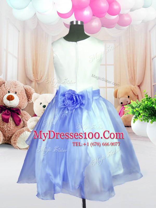Super Scoop Baby Blue Organza Zipper Flower Girl Dress Sleeveless Knee Length Hand Made Flower