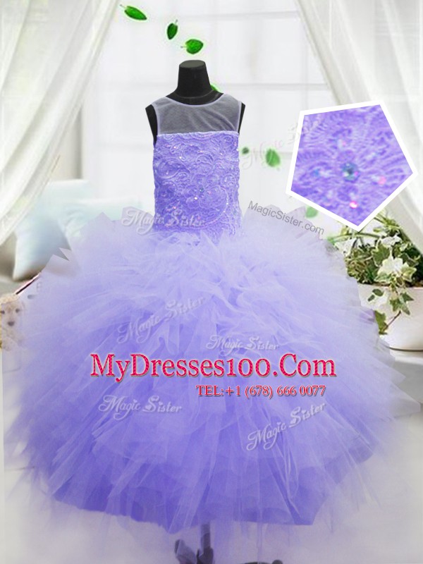 Scoop Sleeveless Organza Flower Girl Dress Beading and Ruffles Zipper