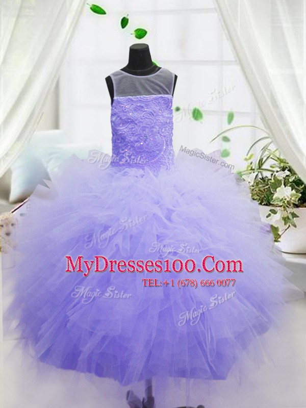 Scoop Sleeveless Organza Flower Girl Dress Beading and Ruffles Zipper