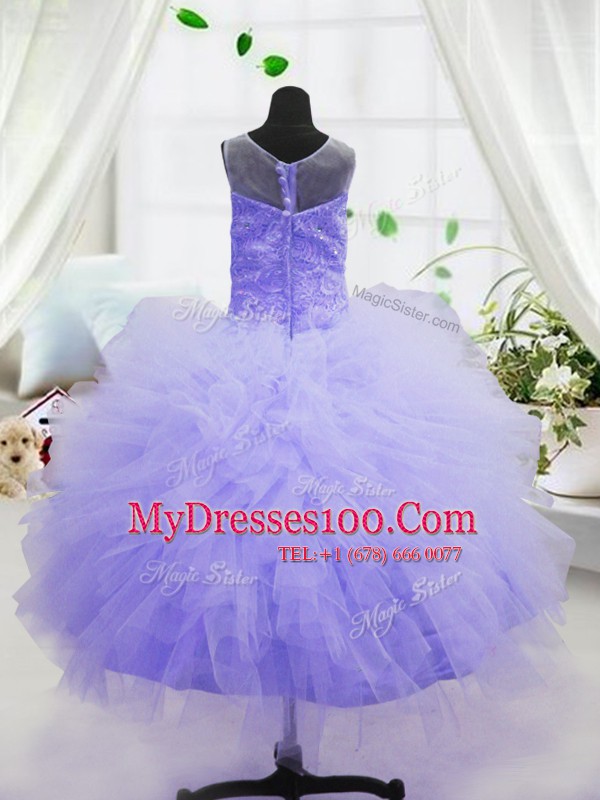 Scoop Sleeveless Organza Flower Girl Dress Beading and Ruffles Zipper
