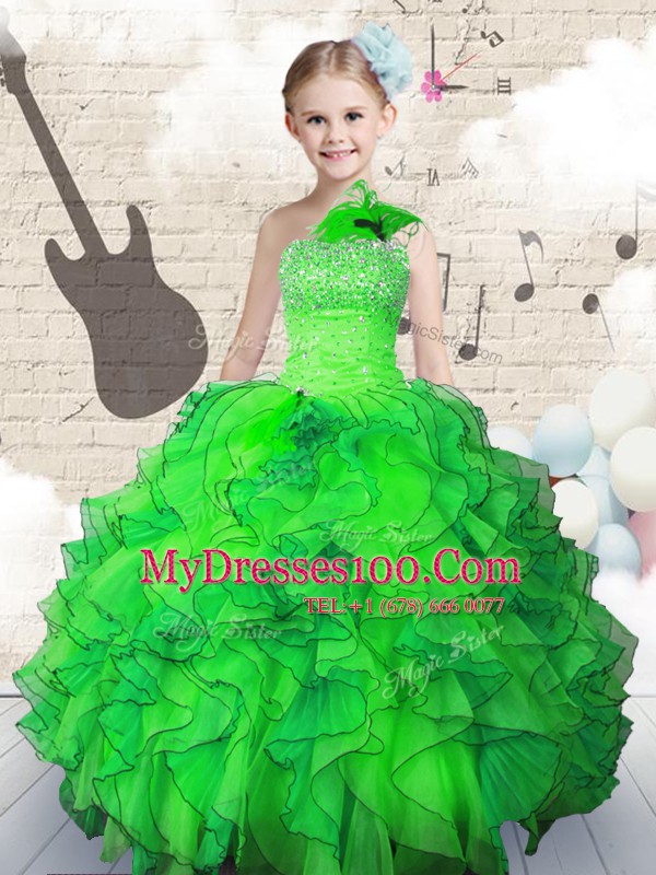 Sexy Green Sleeveless Organza Lace Up Toddler Flower Girl Dress for Party and Wedding Party
