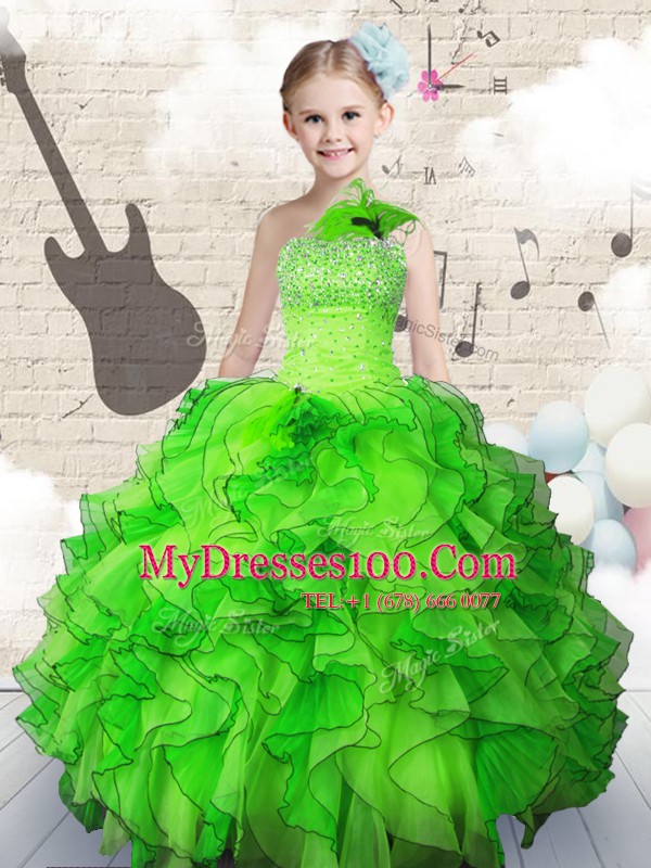 Fashion Floor Length Pageant Gowns For Girls Organza Sleeveless Beading and Ruffles
