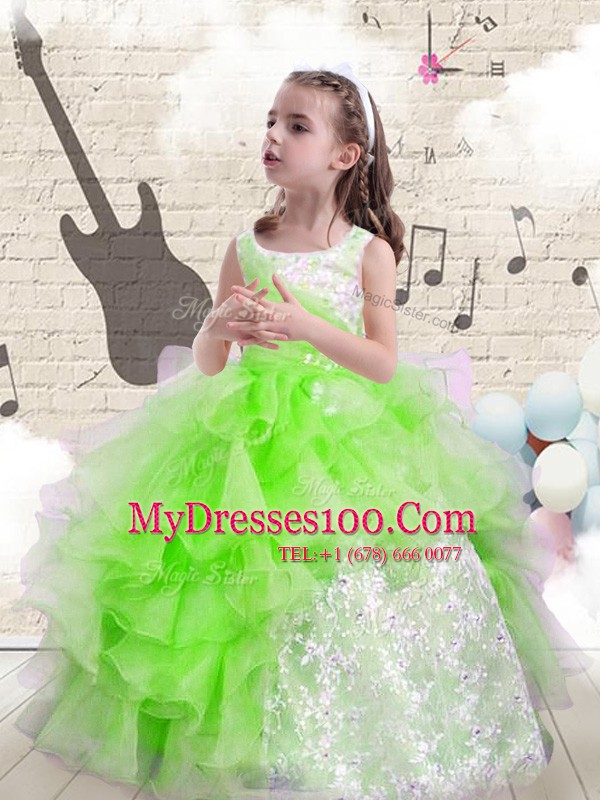 Inexpensive Scoop Organza Sleeveless Floor Length Girls Pageant Dresses and Beading and Ruffles