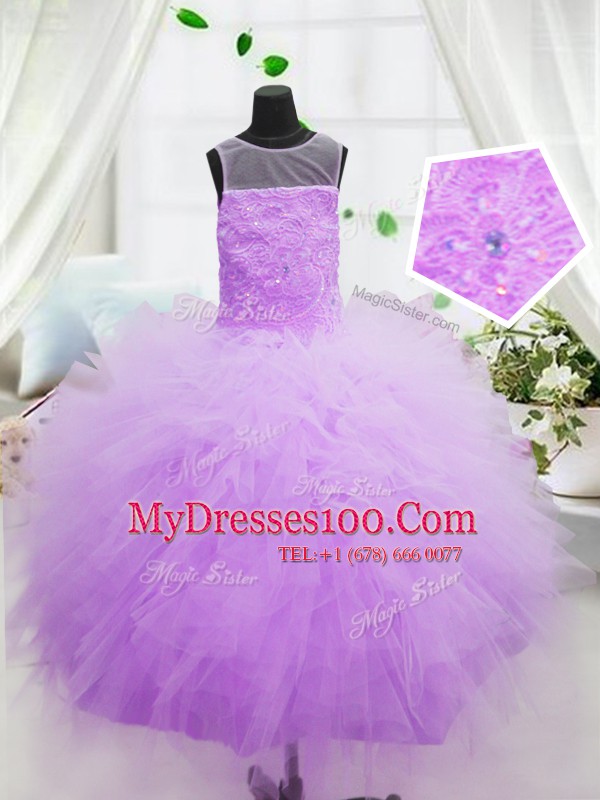 Modest Scoop Hot Pink Zipper Little Girl Pageant Gowns Ruffles Sleeveless Floor Length