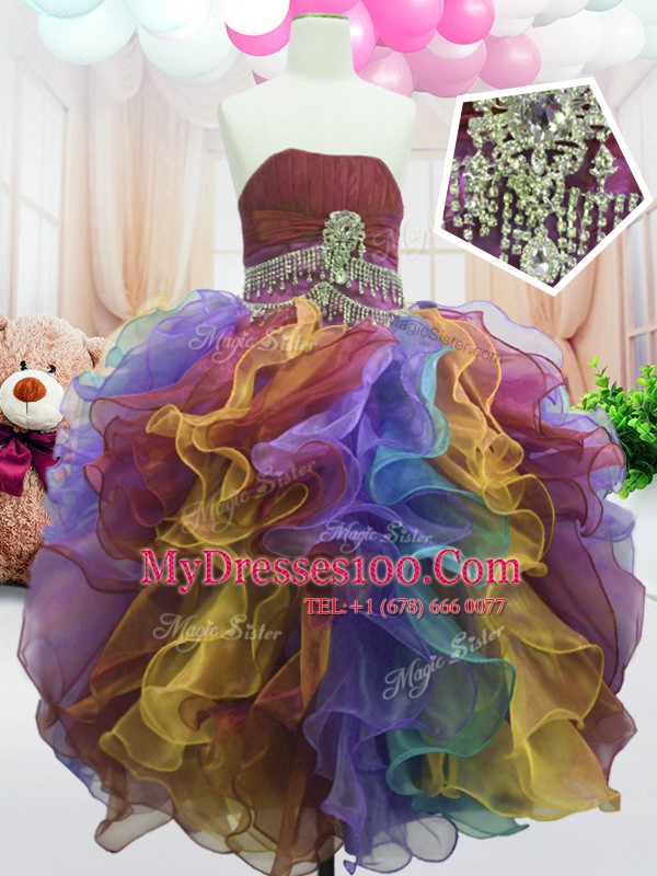 Edgy Organza Sleeveless Floor Length Little Girl Pageant Gowns and Beading and Ruffles