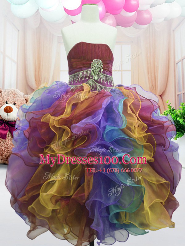 Edgy Organza Sleeveless Floor Length Little Girl Pageant Gowns and Beading and Ruffles