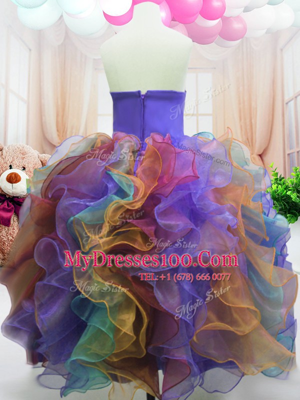 Edgy Organza Sleeveless Floor Length Little Girl Pageant Gowns and Beading and Ruffles