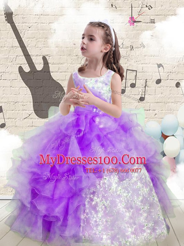 Scoop Sleeveless Organza Kids Formal Wear Beading and Ruffled Layers Lace Up