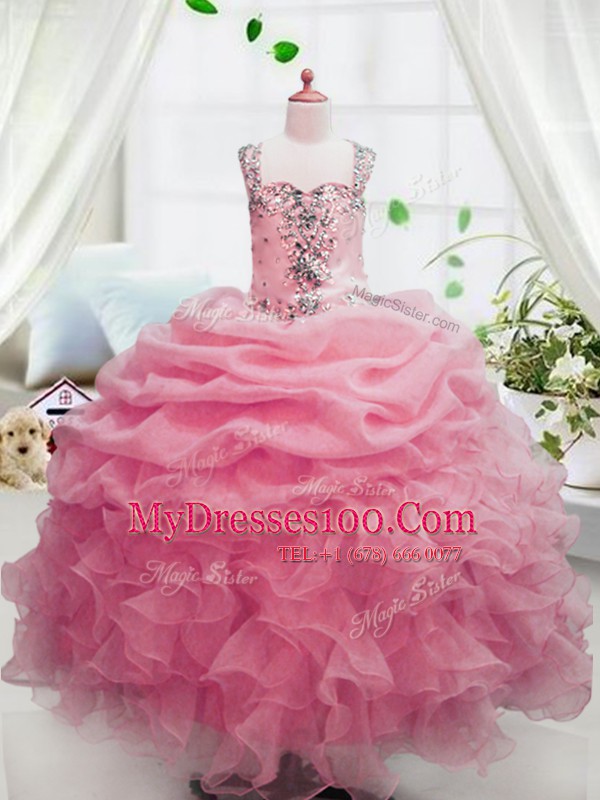 Organza Sleeveless Floor Length Flower Girl Dresses for Less and Beading and Ruffles and Pick Ups