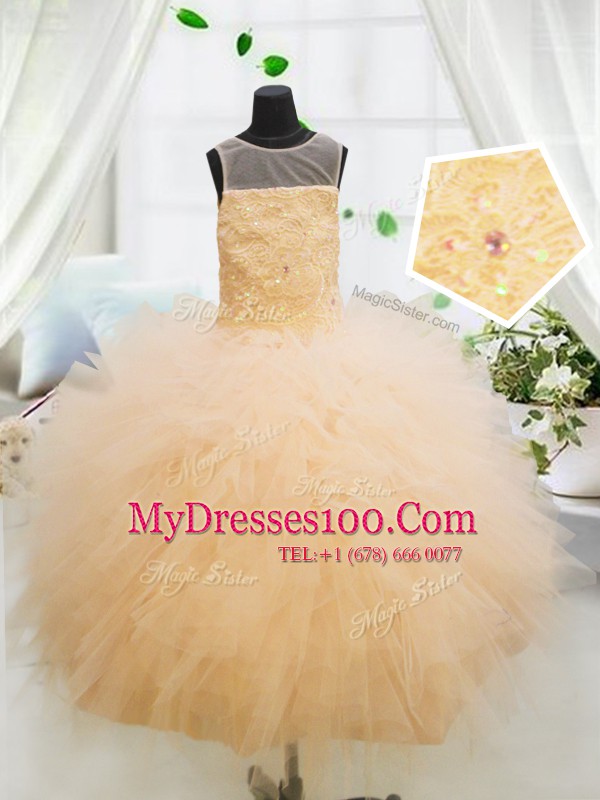 Best Selling Scoop Sleeveless Zipper Floor Length Beading and Appliques Flower Girl Dresses for Less