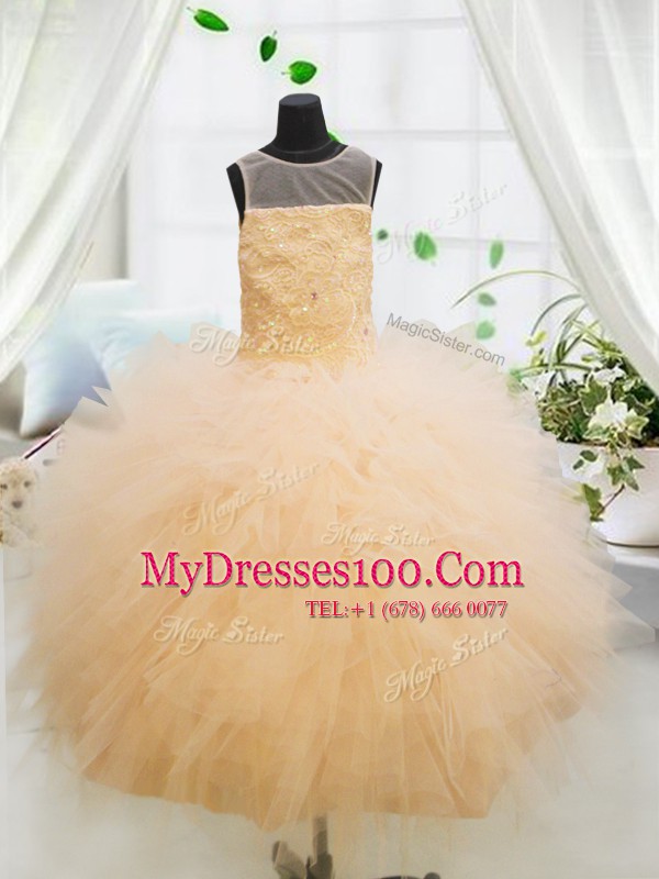 Best Selling Scoop Sleeveless Zipper Floor Length Beading and Appliques Flower Girl Dresses for Less