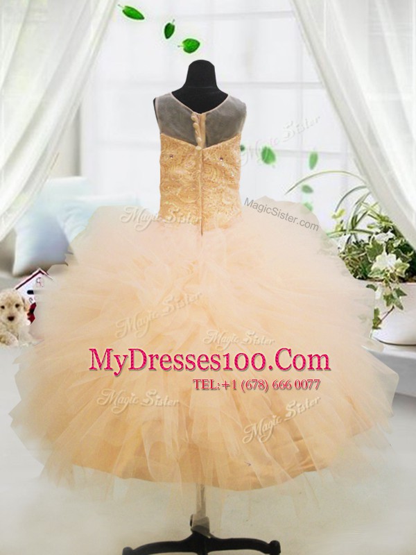 Best Selling Scoop Sleeveless Zipper Floor Length Beading and Appliques Flower Girl Dresses for Less
