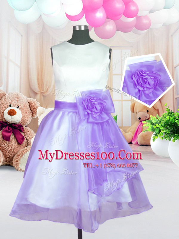 Scoop Lilac Sleeveless Organza Zipper Flower Girl Dress for Military Ball and Sweet 16 and Quinceanera