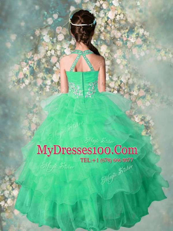 Amazing Halter Top Sleeveless Zipper Flower Girl Dress Teal Organza