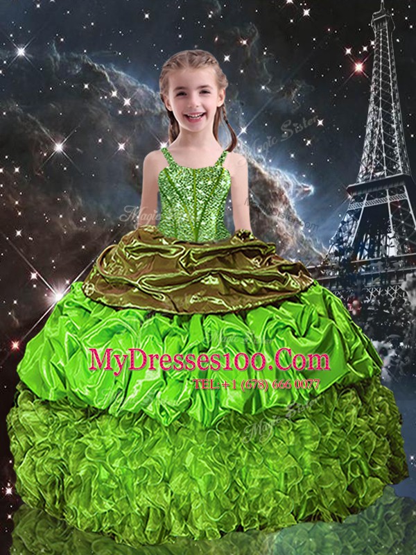 Beauteous Organza Sleeveless Floor Length Toddler Flower Girl Dress and Beading and Ruffles and Pick Ups
