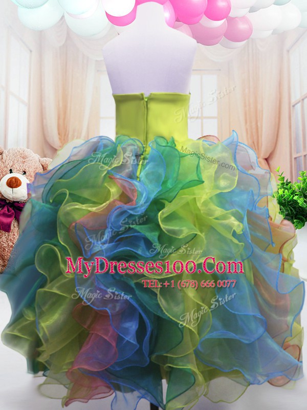 Hot Selling Multi-color Sleeveless Floor Length Beading and Ruffles Zipper Little Girl Pageant Gowns