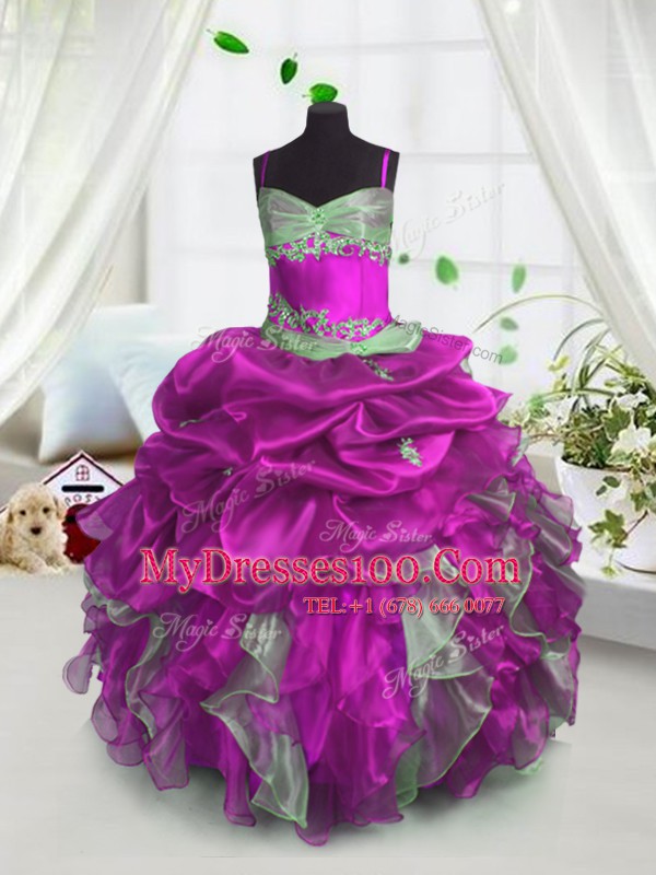 Sleeveless Beading and Ruffles and Pick Ups Lace Up Kids Formal Wear