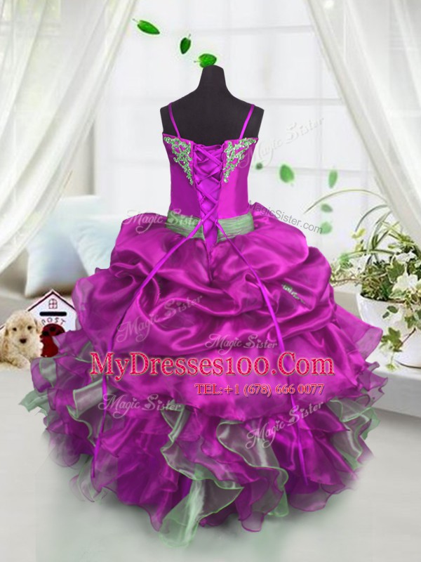Sleeveless Beading and Ruffles and Pick Ups Lace Up Kids Formal Wear