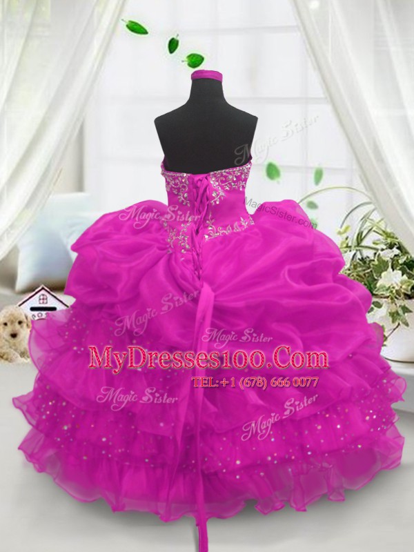 Perfect Sweetheart Sleeveless Organza Flower Girl Dress Beading and Ruffled Layers and Pick Ups Lace Up