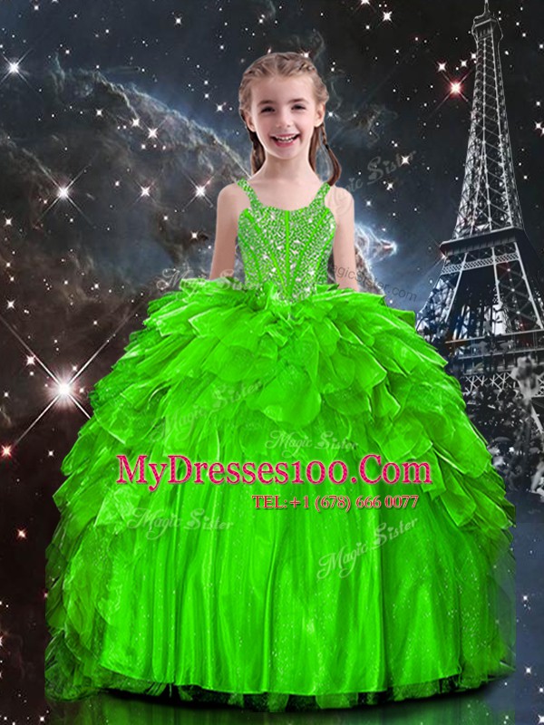 Lovely Floor Length Lace Up Flower Girl Dresses for Less for Party and Wedding Party with Beading and Ruffles