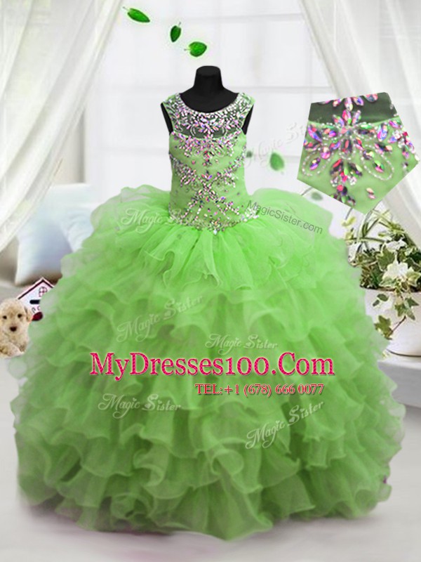 Modern Scoop Lace Up Beading and Ruffled Layers Little Girls Pageant Dress Sleeveless
