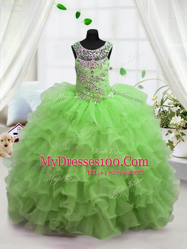 Modern Scoop Lace Up Beading and Ruffled Layers Little Girls Pageant Dress Sleeveless
