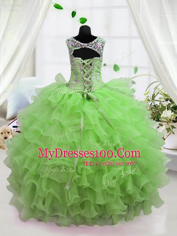 Modern Scoop Lace Up Beading and Ruffled Layers Little Girls Pageant Dress Sleeveless