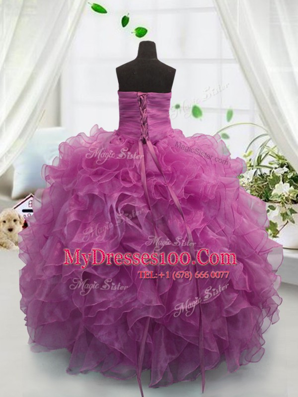 Cheap Fuchsia Lace Up Sweetheart Beading and Ruffles Flower Girl Dresses for Less Organza Sleeveless